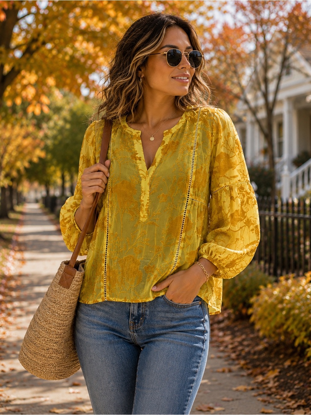 Meadow Rue by Anthropologie Women's Autumn Gold Peasant Top Sz 8